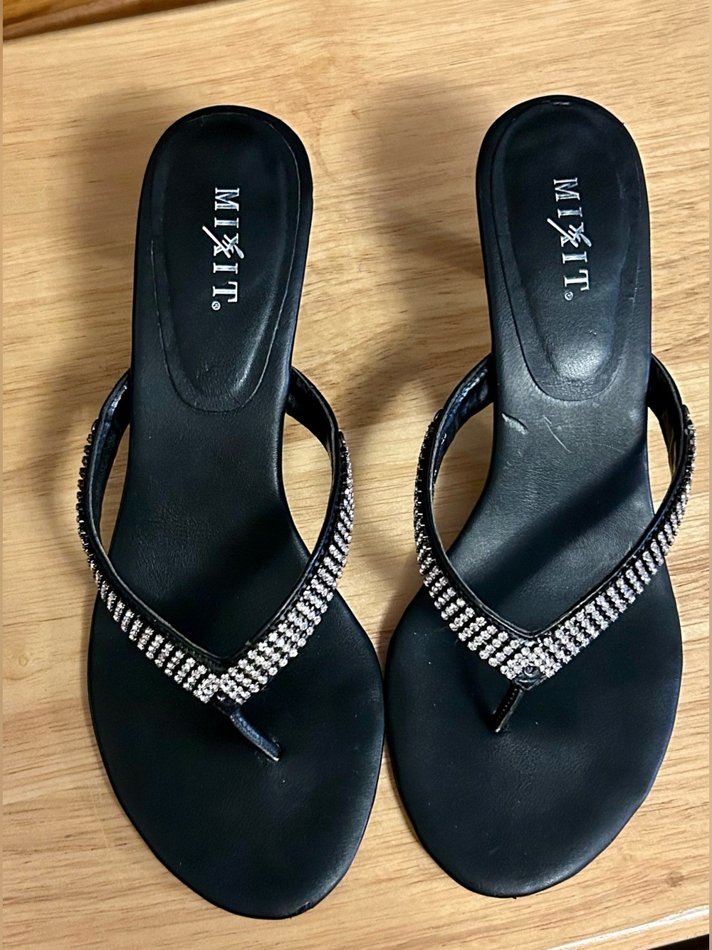 Mixit Black Slide Sandals with Silver Rhinestone Straps